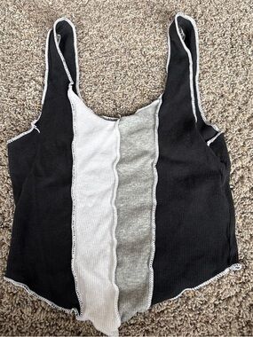 Hollister Black, White & Gray Ribbed Color-Block Tank